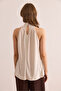 Women's Stone Collar Buttoned Halter Neck Flowy Blouse Blz- 19002673 - 2