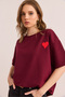 Women's Heart Burgundy Embroidered Comfortable Fit 2 Thread T-Shirt Tsh-19000870
