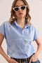 Women's Chain Baby Blue Patterned Linen Bat Shirt Gml-19001129 - 3