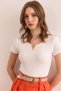 Women's Ecru V Metal Detailed Stretchy Cotton Blouse Blz- 19002921 - 3