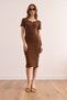 Women's Bitter Brown V Metal Detailed Flexible Cotton Dress Elb- 19002369 - 2