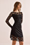 Women's Black Lined Draped Detailed Lace Dress Elb- 19002367 - 4