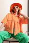 Women's Orange Double Pocket Half Sleeve Linen Shirt ALC-X9991 - 2