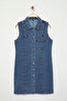 Açık Mavi Gömlek Yaka Cepli Orta Esnek Büyük Beden Denim Elbise TBBSS25AH00088 - 5