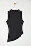 Siyah Büzgü/Drape Detaylı Fitted/Vücuda Oturan Asimetrik Örme Bluz TWOSS25BZ00388 - 6