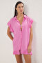 Pembe Dokuma Maxi Plaj Elbise TBESS25EL00074 - 3