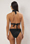 Siyah Şeritli Üçgen Kaplı Regular Normal Bel Bikini Takımı TBESS25BT00172 - 4