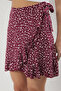 Burgundy Floral Double Breasted Ruffled Viscose Summer Mini Skirt Twoss25Et00186 - 3