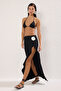Black Knitted Floral Appliqued Maxi Beach Pareo Tbess25Pr00013 - 3