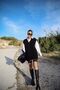 Women's Black V-Neck Slit Sweater Front Length 65 cm Back Length 70 cm Width 50 cm Knitwear Sweater - 2