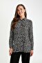 Loose Fit Shirt Collar Patterned Long Sleeve Shirt Tunic T0609Az24Au - 4