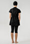 Young Girl's Short Sleeve Semi-Closed Hijab Swimsuit 1904 Black - 6