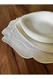طقم من قطعتين من مفارش طاولة مطرزة بخرز اللؤلؤ، باللون الإكرو - 3