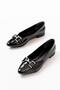 Inf-133 Black Patent Leather Stone Buckle Daily Women's Ballerinas - 4
