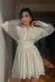 Shirt Style Button-Down Collar Sitting Waist Sheer Top Flared A-Shape Skater Chiffon Evening Gown - 4