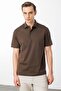Men's Polo Neck Mercerized T-Shirt Dark Brown