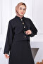 Black Front Buttoned Jacket Skirt Suit - 4