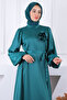 Emerald Green Balloon Sleeve Stone Satin Evening Dress - 4