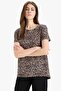 Long Fit Crew Neck Leopard Print Combed Cotton Short Sleeve T-Shirt U1778Az25Sp - 4