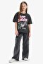 Oversize Wide Fit Crew Neck Printed Short Sleeve T-Shirt Girls E0356A825Sm - 2