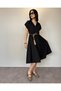 Black Off Shoulder Voile Cotton Fabric Midi Length Dress with Rope Belt - 6