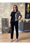 Women's Crew Neck Short Sleeve Leopard Printed Blouse And Pants Two-Piece Set - 4