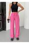 High Waist Wide Leg Lace up Fitted Elastic Waist Pocket Strawberry Fabric Palazzo Pants - 5