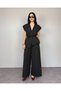 Black Off-Shoulder Lacing Belt Vest Trousers Two-Piece Set