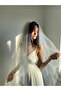 Cream 2 Layer Veil 2.5 Meters Long Veil Oval Cut Cathedral Veil Scalloped Veil - 3