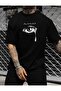 Unisex Sadness Printed Crew Neck Oversize Black T-Shirt