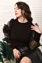 Black Blouse with Organza Sleeves - 2