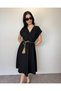 Black Off Shoulder Voile Cotton Fabric Midi Length Dress with Rope Belt - 5