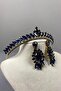 Navy Blue Gold Ece Bridal Henna Crown and Drop Stone Earring Set - 3