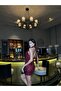 Women's Burgundy Backless Halter Neck Mini Evening Dress - 4