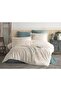 Eterna Cream & Aqua 100% Cotton Satin Bed Linen Set 6 Pcs 200x220 Cm & Gift Turkish Coffee Set