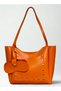 Women's Orange Shopper Hand and Shoulder Bag with Front Pocket, Studded Glasses, Zipper and Snap Closure