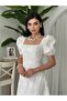 White Square Neck Eyelet Embroidery Long Dress - 2