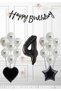 Black Ribbon White Balloon Black Number Black Heart Black Star - Black - White Birthday 4 Years Old