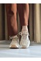 Melinta Beige Women's Sneaker with Mesh Top and Transparent Sides - 3
