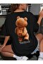 Oversized Teddy Bear Printed Crew Neck T-Shirt, Comfortable Short Sleeve T-Shirt for Spring and Summer, Women's Clothing