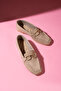 Marlin Beige Suede Loafer Shoes with Gold Accessories Babet Stc1097