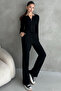 Black Camisole Pants Zipper Blouse Women's Bottom Top Set - 4