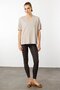 Women's V-Neck T-Shirt with Stones on the Shoulders in Combed Cotton Beige - 5