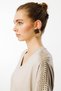Women's V-Neck T-Shirt with Stones on the Shoulders in Combed Cotton Beige - 2
