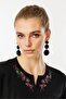 Women's Open Collar Embroidered Combed Cotton T-Shirt Black - 4
