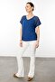 Women's V-Neck Shoulders Stone Printed Combed Cotton T-Shirt Navy Blue - 5