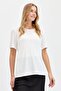 Women's Crew Neck Flamed Fabric Combed Cotton T-Shirt Ecru - 8