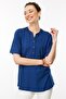 Women's Buttoned Collar Combed Cotton T-Shirt Indigo - 4