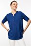 Women's Buttoned Collar Combed Cotton T-Shirt Indigo - 5