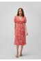 V-Neck Printed Red Dress 1310383-85891 - 3